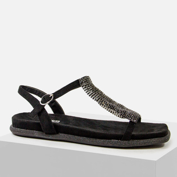 Sandały damskie ARTIKER 56C1370 Czarne płaskie z cyrkoniami Komfortowe