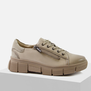 Sneakersy damskie CAMBELL Beżowe skórzane półbuty na platformie 19305