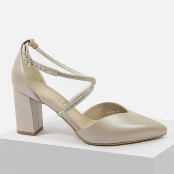 Czółenka damskie KOTYL Skórzane Beżowe perłowe cyrkoniami Ślub wesele 3739