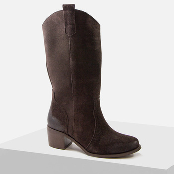 Kozaki damskie LEWSKI 3170 Welurowe  skórzane Zamszowe brązowe