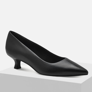 Czółenka damskie MARCO TOZZI Czarne wizytowe półbuty skórzane obcasie 22331