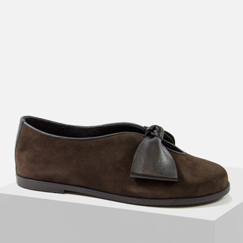 Baleriny damskie LAURA PIACCI Brązowe skórzane półbuty zamszowe wsuwan 2921