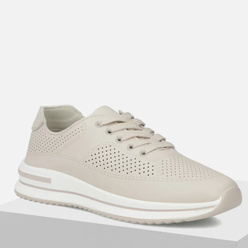 Półbuty Damskie Filippo 7608 Beżowe Skóra Naturalna Ażurowe Sneakersy