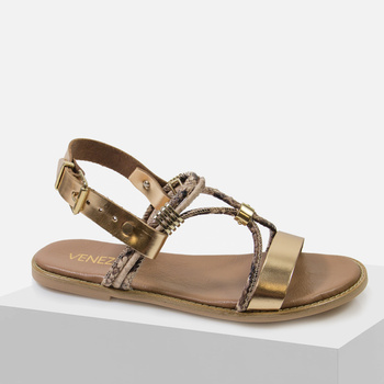 Sandały damskie VENEZIA Skórzane Złote z motywem zwierzęcym 10301 