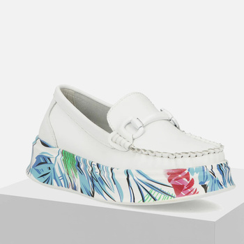 Mokasyny damskie FILIPPO Półbuty Skórzane Białe na platformie 6703