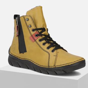 Botki damskie RIEKER Trzewiki ocieplane żółte Antistress 55024-68