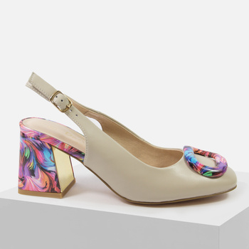 Czółenka damskie D&A Beżowe sandały bez pięty skórzane na obcasie 51-002