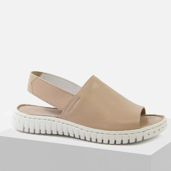 Sandały damskie VENEZIA Beżowe skórzane na platformie Wsuwane L023