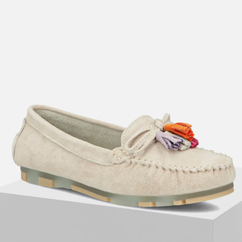 Mokasyny damskie FILIPPO DP6136 Półbuty Skórzane Beżowe Zamszowe Wsuwane