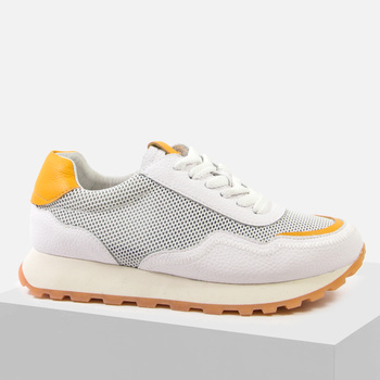 Sneakersy damskie CAMBELL Białe skórzane półbuty ażurowe na platformie 596