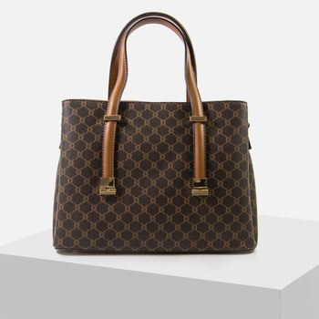 Torebka damska Kuferek Shopperka Ciemno Brązowa Trzykomorowa G1