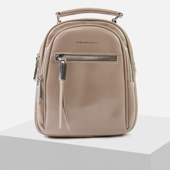 Plecak damski Beżowy ciemny Torebka 2w1 Lakierowany Elegancki Miejski Mały