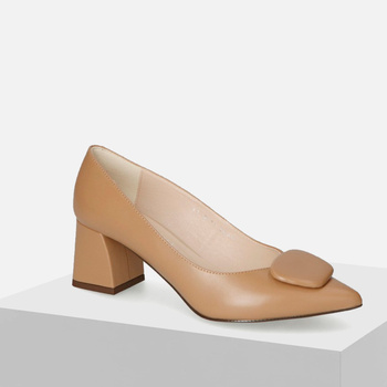 Czółenka damskie KOTYL 5417 Toffi Skórzane Wizytowe brązowe na obcasie