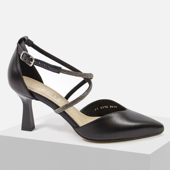 Czółenka damskie KOTYL Skórzane Czarne z cyrkoniami Ślub wesele 3713