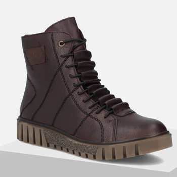 Botki damskie RIEKER Trzewiki ocieplane bordowe skorzane Antistress Y3421