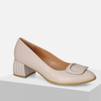 Czółenka damskie GALANT 1045 Beżowe Skórzane Półbuty eleganckie na obcasie