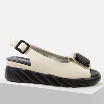 Sandały damskie ARTIKER Skórzane beżowe na koturnie i platformie eleganckie