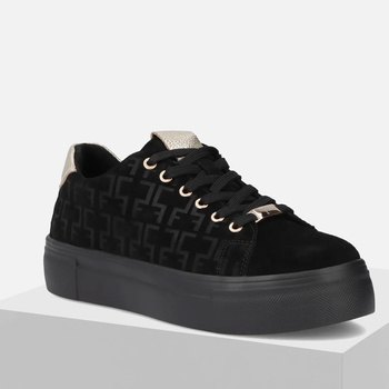 Sneakersy damskie FILIPPO Skórzane półbuty zamszowe platformie Czarne 6850