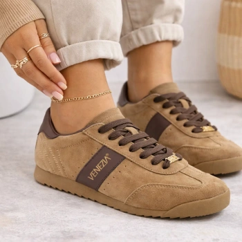 VENEZIA Sneakersy damskie półbuty brązowe zamszowe ze skóry naturalnej
