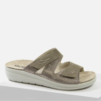 Klapki damskie wygodne beżowe skórzane na rzepy ROHDE