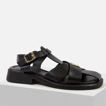 Sandały damskie BOMBONELLA czarne skórzane na kocku z paskami G192