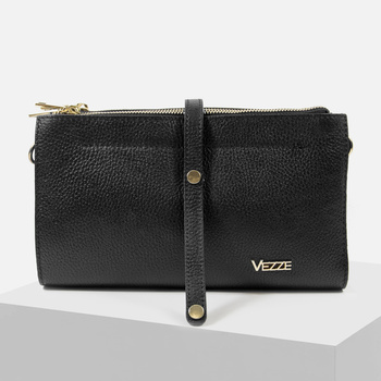 Torebka damska VEZZE czarna listonoszka z włoskiej skóry naturalnej Trzykomorowa VEZ1
