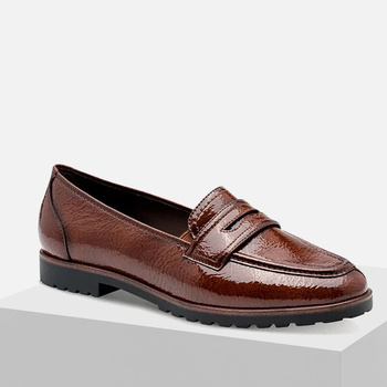 Mokasyny damskie TAMARIS Brązowe półbuty wsuwane lakierowane 24239