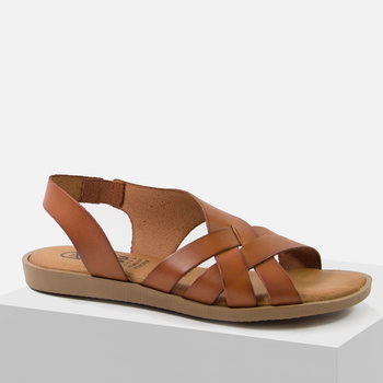 Sandały damskie HEE 25361 Skórzane brązowe na płaskim obcasie wsuwane