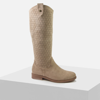 Kozaki damskie S.BARSKI Beżowe ażurowe Zamszowe na wiosnę lato HY51-062