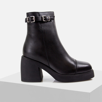 Botki damskie BOCCATO Skórzane Czarne Za kostkę Obcas 045.4239