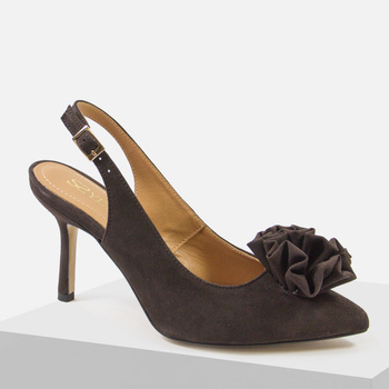SZYDŁOWSKI Czółenka damskie Eleganckie skórzane bez pięty Brązowe 9cm