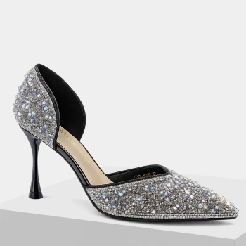 Molo 252-100 czółenka damskie z cyrkoniami czarne glamour