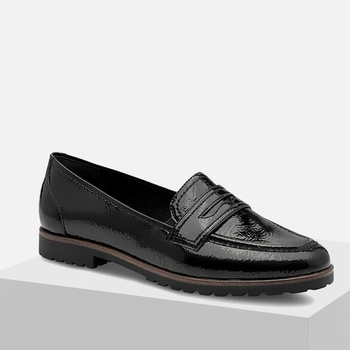 Mokasyny damskie TAMARIS Czarne półbuty wsuwane lakierowane 24239