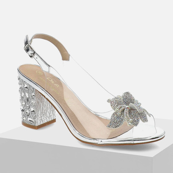 Eleganckie sandały damskie D&A na obcasie srebrne Silikonowe 51-704