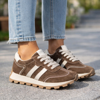 S.Barski LR61-7097 sneakersy damskie brązowe skóra naturalna