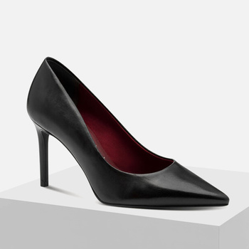 Czółenka damskie TAMARIS Czarne na obcasie skórzane szpilka 22480