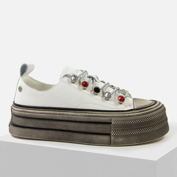 Trampki damskie GOE Białe Skórzane półbuty sportowe na platformie NN2N4054 