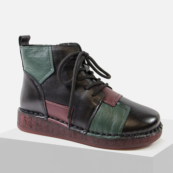 Botki damskie CAMBELL Czarne skórzane trzewiki ocieplane trapery 15306