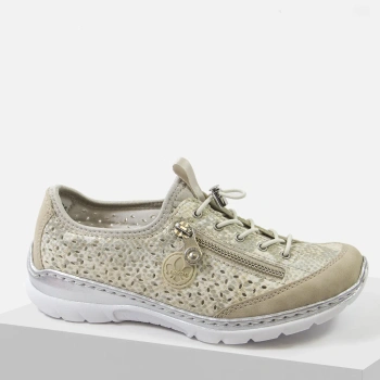 Rieker L3252-92 Wygodne półbuty damskie sneakersy beżowe ażurowe 