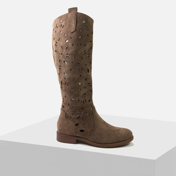 Kozaki damskie S.BARSKI Brązowe ażurowe Zamszowe na wiosnę lato HY51-176