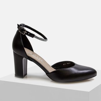 Czółenka damskie KOTYL 1291 skórzane Czarne Cyrkonie Eleganckie na obcasie