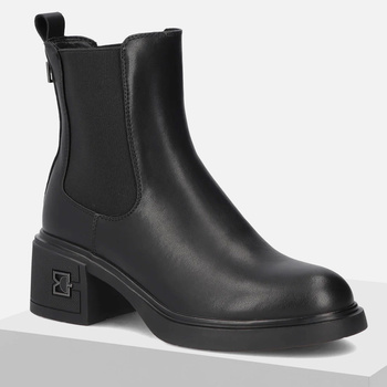 Botki damskie FILIPPO Czarne skórzane na słupku ocieplane sztyblety 7198