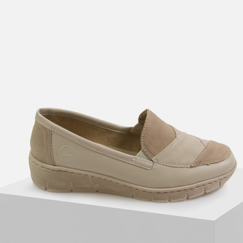 Półbuty damskie RIEKER Beżowe skórzane mokasyny ANTI STRESS 53785-60