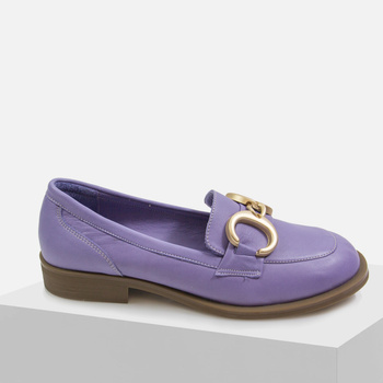 Mokasyny damskie VENEZIA Półbuty Skórzane Fioletowe z klamrą D322