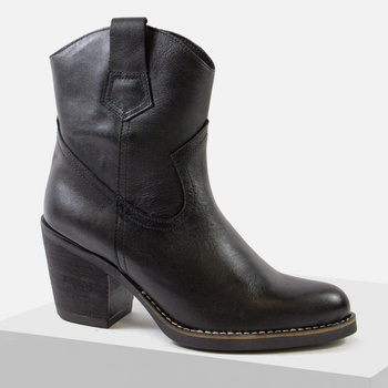 Botki damskie HEE skórzane Kowbojki czarne na obcasie Jesienne 25774