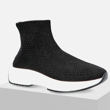 Sneakersy damskie SCAVIOLA Czarne Półbuty skarpetkowe na platformie z cyrkoniami 