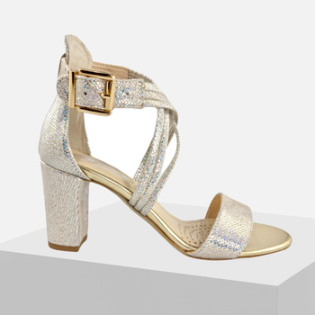 Sandały damskie SOHO 2071 Prestige Hologram Złote skórzane eleganckie na obcasie Wesele