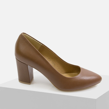 Czółenka damskie SOHO C-1318 Brązowe skórzane na klocku