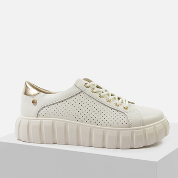 Sneakersy damskie FILIPPO Skórzane Półbuty Beżowe Trampki Platformie 4535