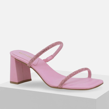 Klapki damskie BOTTERO Eleganckie różowe na obcasie Skórzane z cyrkoniami